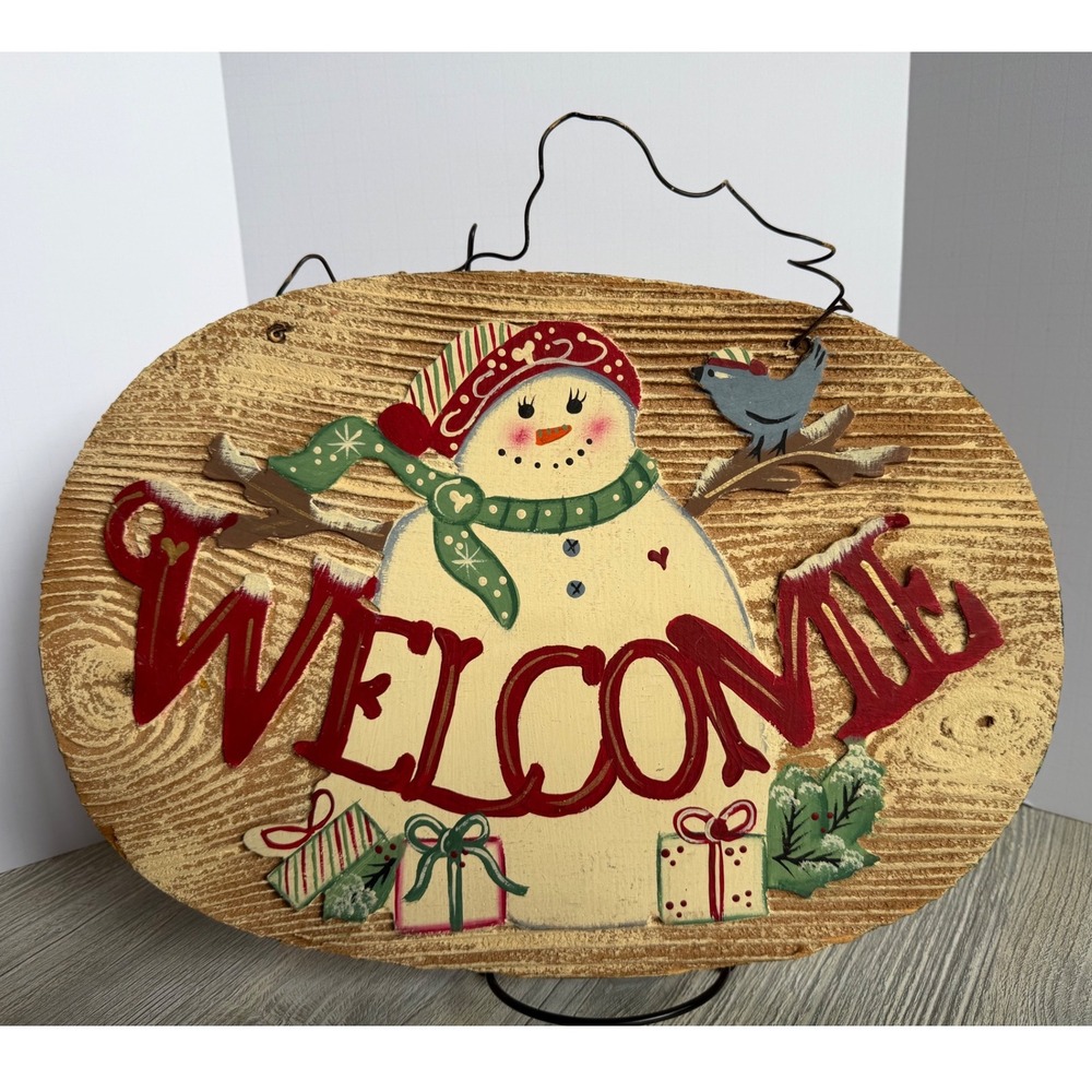 Wendy's Folk Art Snowman Welcome Sign Wood Plaque JDI Inc Christmas Decor 15in